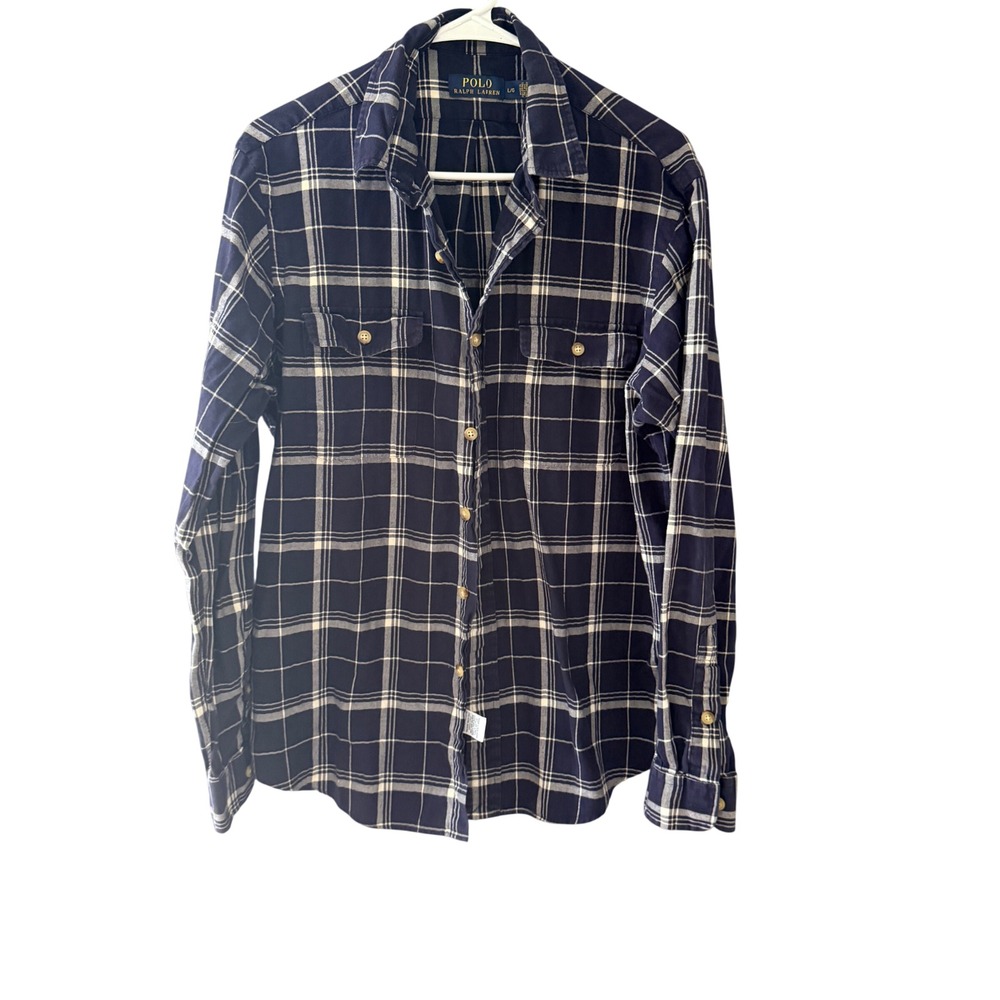 Polo Ralph Lauren Navy Preppy Old Money Plaid Cotton Button Down Shirt L/G